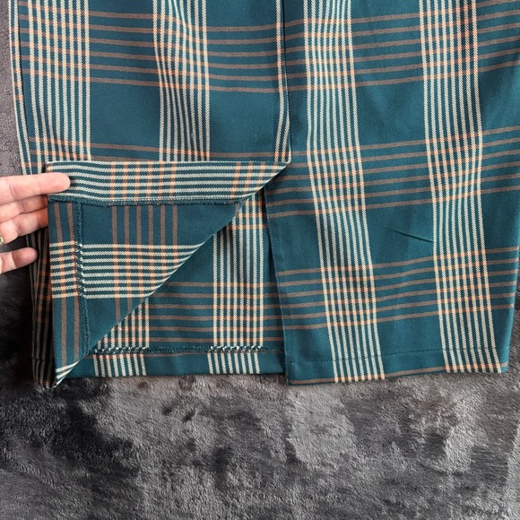 Womens Plaid Pencil Midi Skirt Teal Orange White Size‎ M formal - Picture 4 of 7